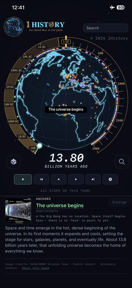 Le globe à l'instant du Big Bang — il y a 13,8 milliards d'années